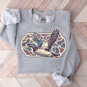 Camo Flying Mallard Bird Old School Camo Sublimated Vintage Gildan Crewneck